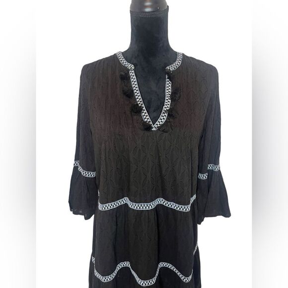 NWT TOMMY BAHAMA EMBROIDERED TIERED TASSEL BLACK DRESS WOMENS SIZE MEDIUM - Picture 7 of 10